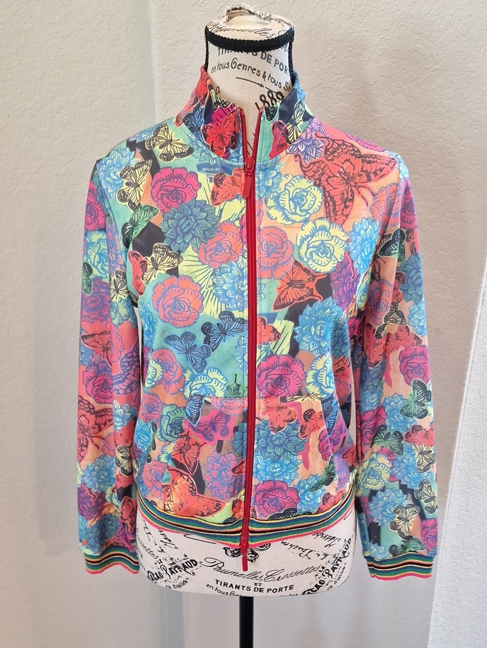 Animapop Butterfly & Floral Kaleidoscope Print Colorful Track Jacket Small